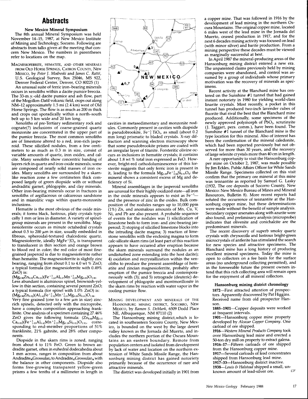 Abstracts Development of Lead Mining in the Northern Os- Cura Mountains