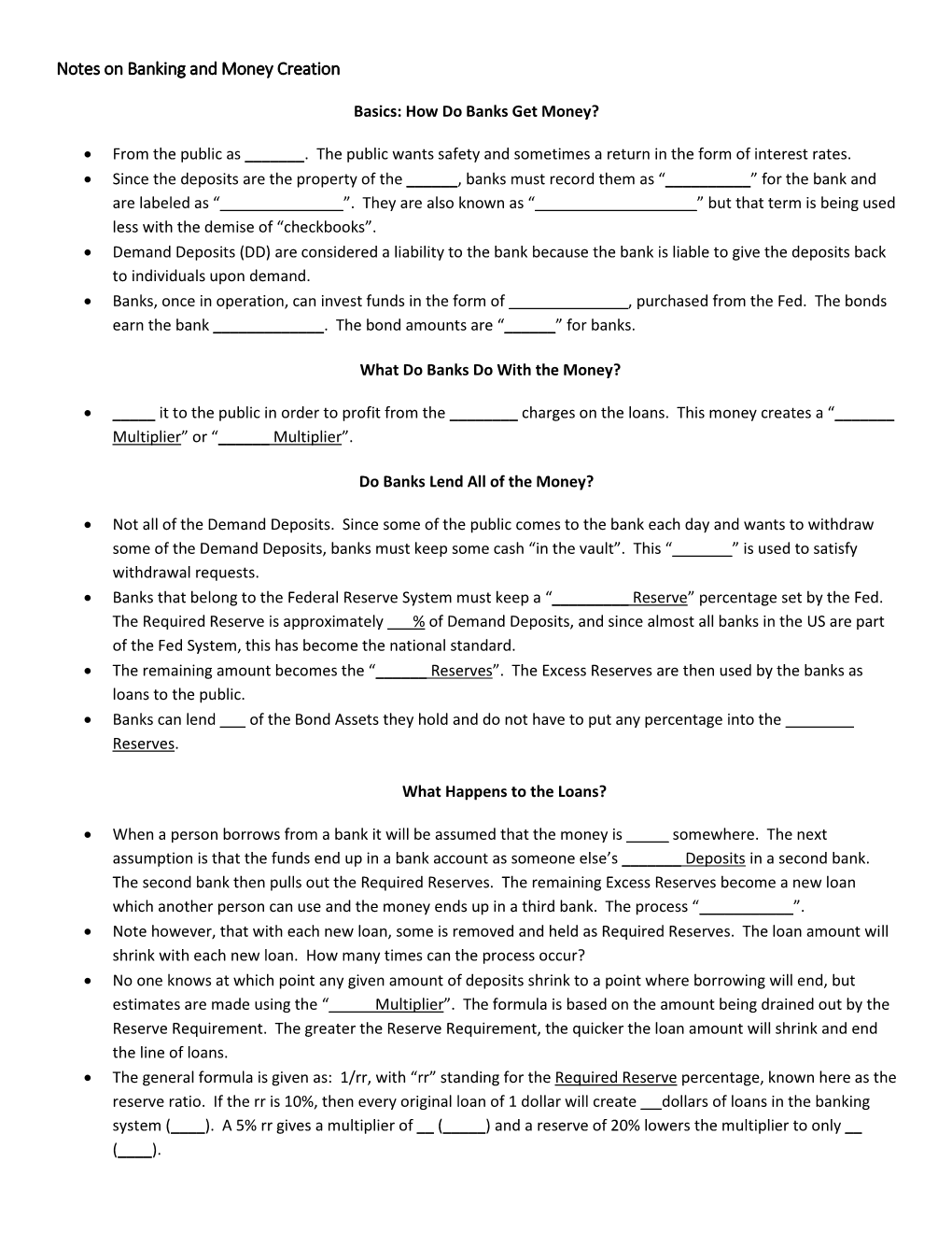 Notes on Banking and Money Creation