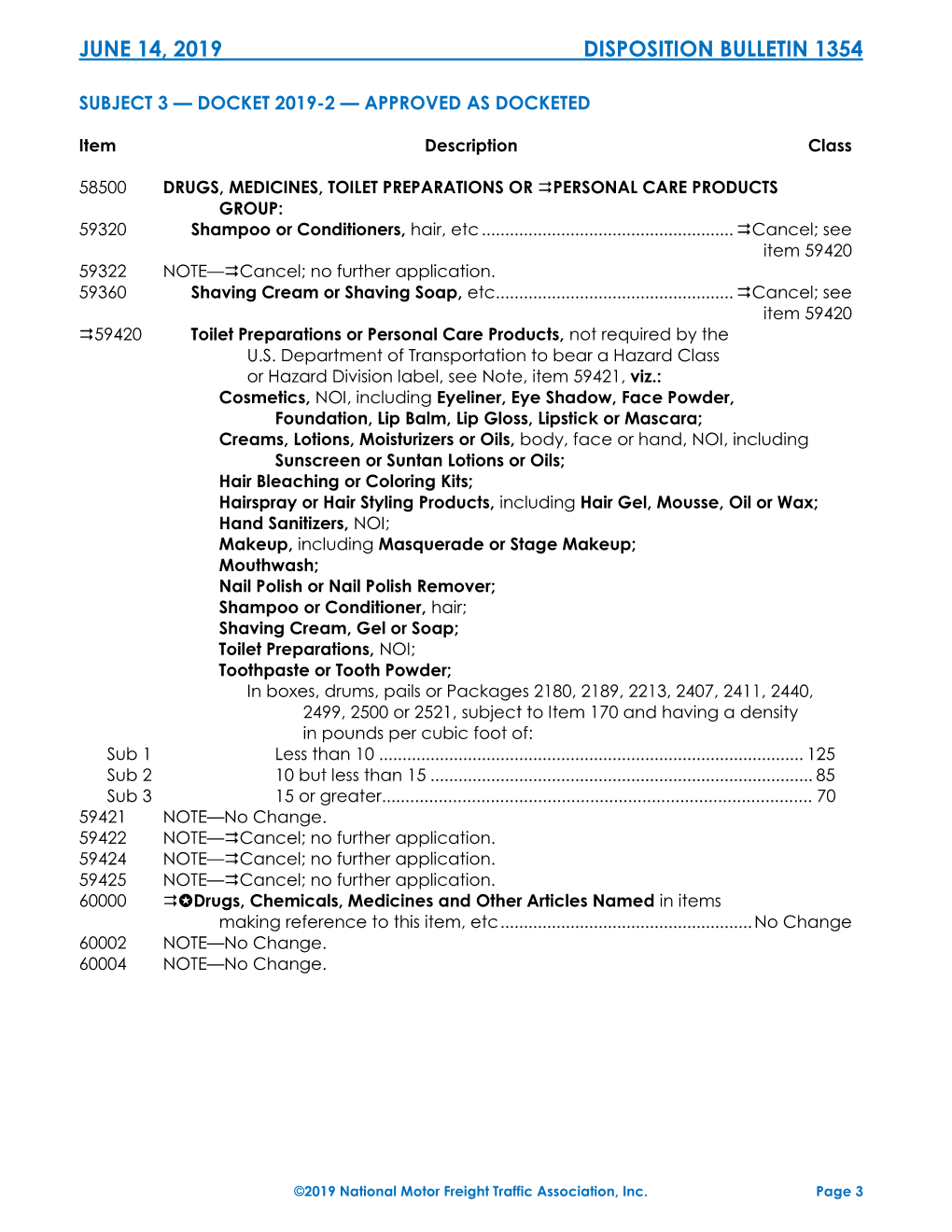 June 14, 2019 Disposition Bulletin 1354