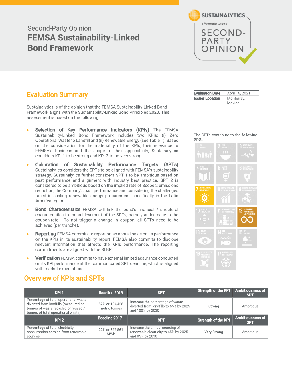 Second-Party Opinion FEMSA Sustainability-Linked Bond Framework