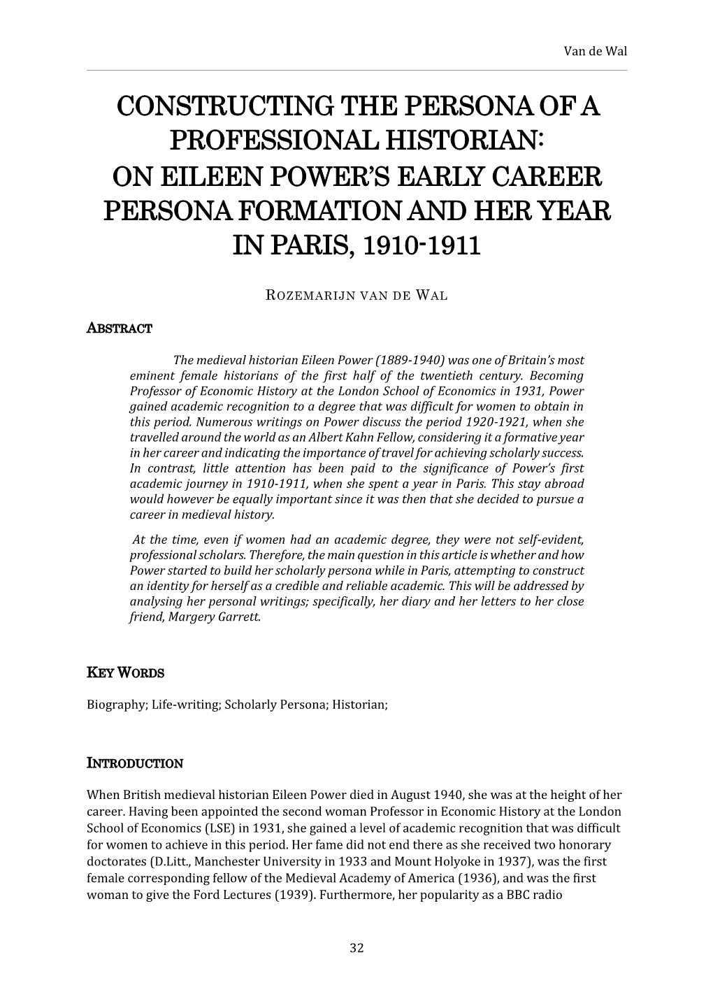 On Eileen Power's Early Career Persona Formation