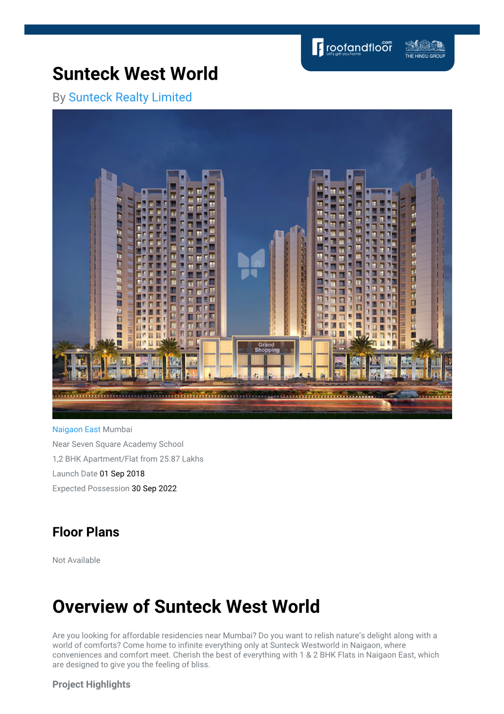 Sunteck West World by Sunteck Realty Limited