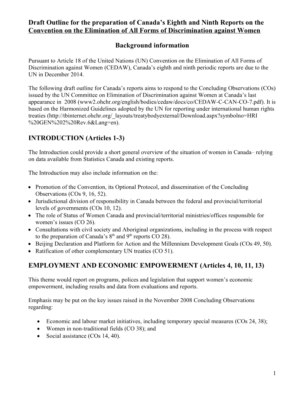 Questionnaire for the Preparation of Canada S Sixth and Seventh Report on the Convention