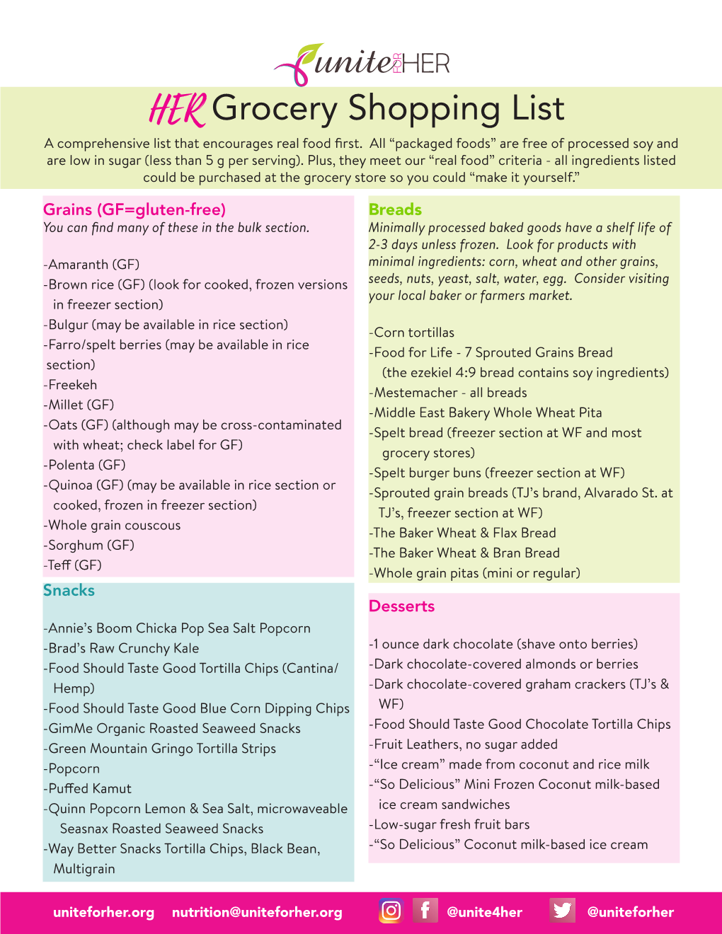 HER Grocery Shopping List a Comprehensive List That Encourages Real Food First