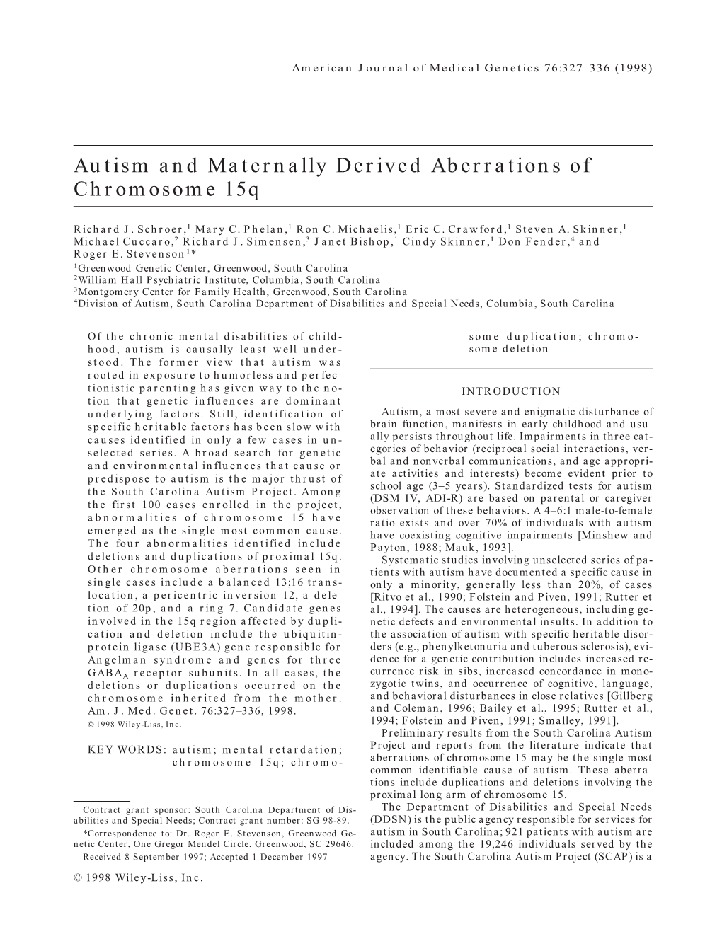 Autism and Maternally Derived Aberrations of Chromosome 15Q