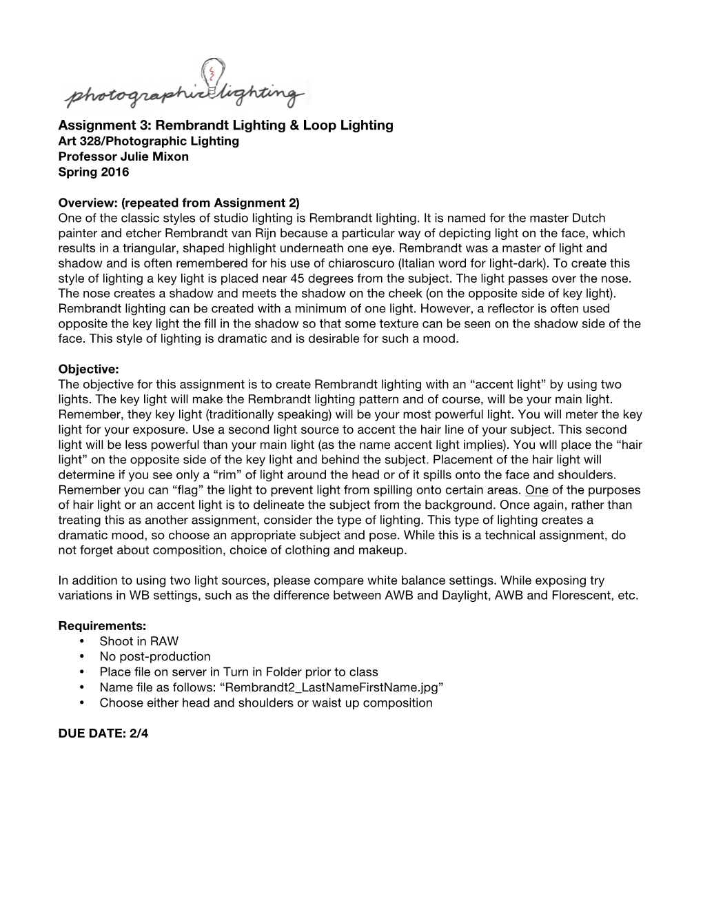Assignment 3: Rembrandt Lighting & Loop Lighting