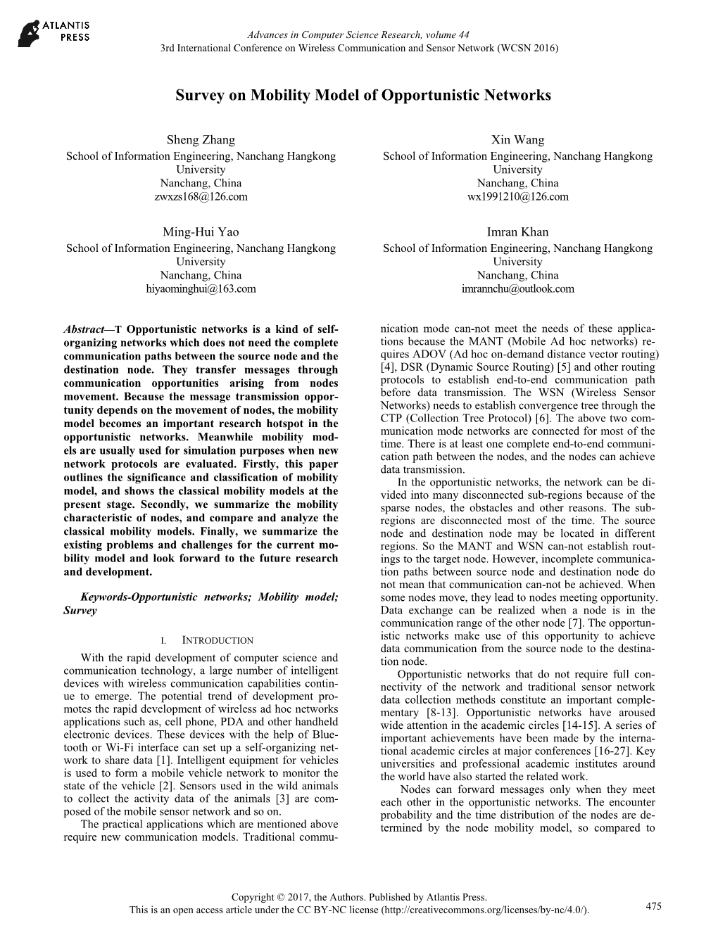 Survey on Mobility Model of Opportunistic Networks