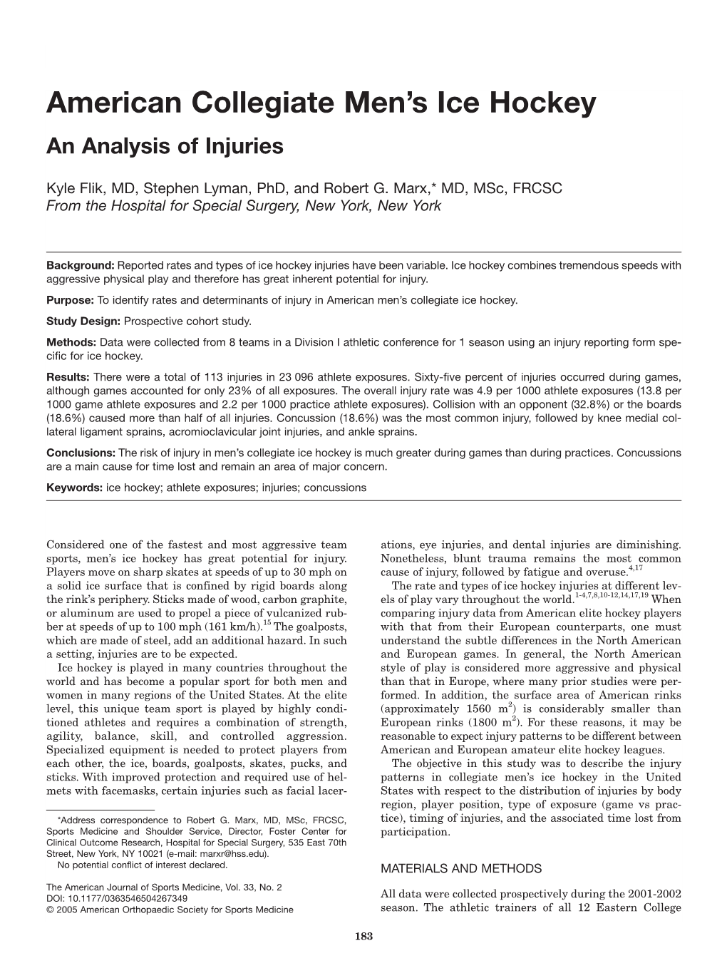 American Collegiate Mens Ice Hockey Injuries