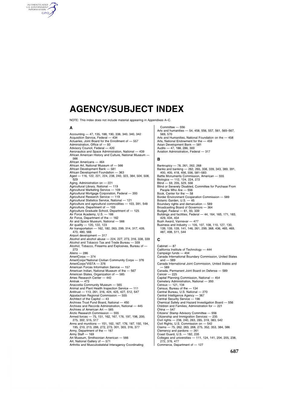 Agency/Subject Index