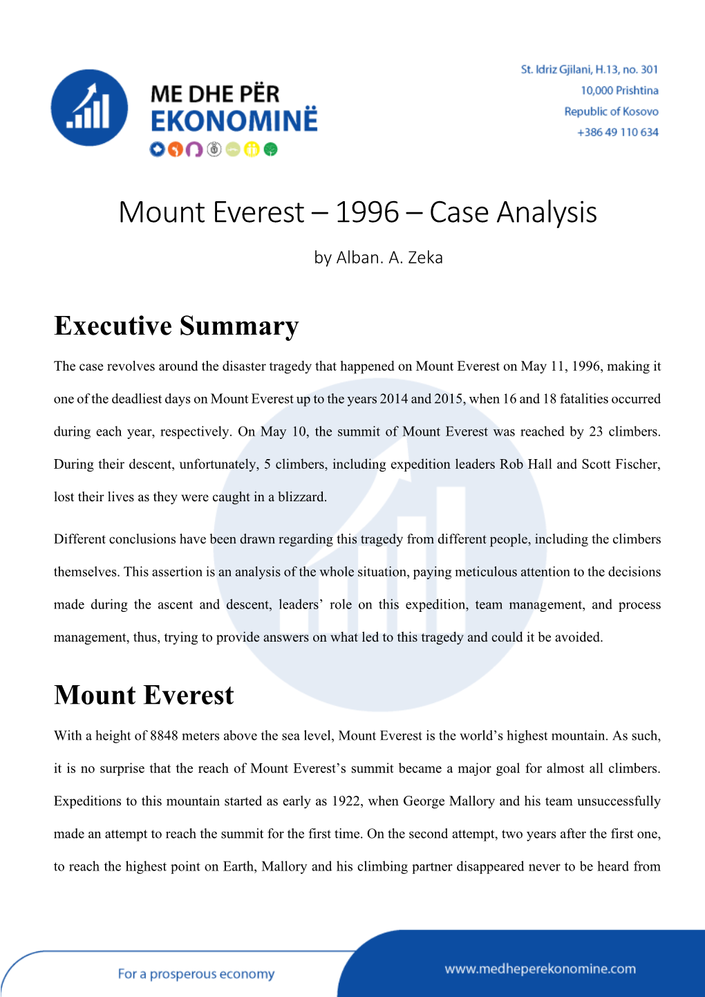 Mount Everest – 1996 – Case Analysis by Alban