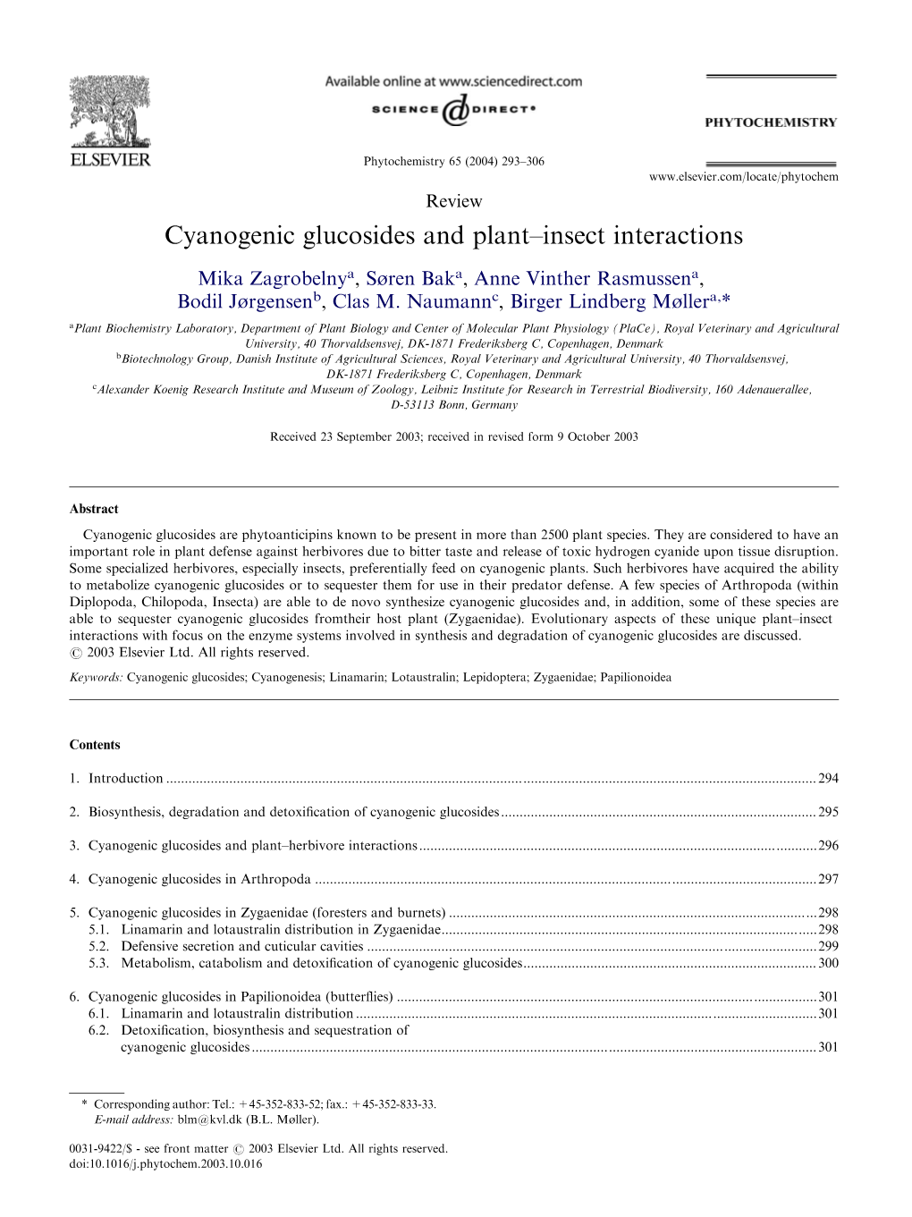 Cyanogenic Glucosides and Plant–Insect Interactions