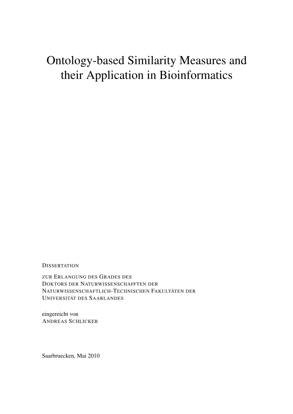 Ontology-Based Similarity Measures and Their Application in Bioinformatics