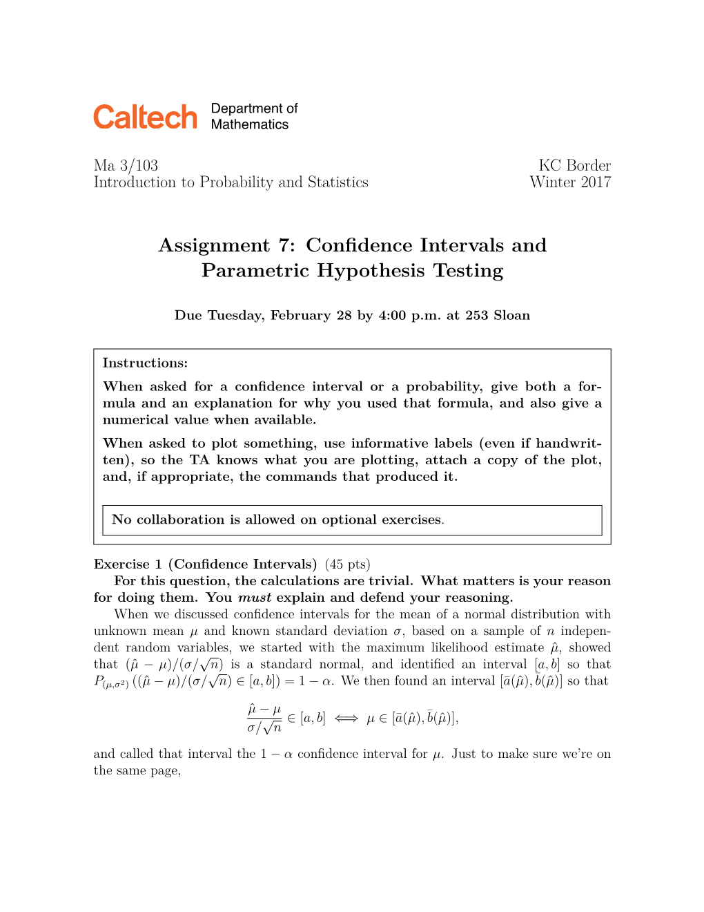 Assignment 7: Confidence Intervals and Parametric Hypothesis Testing