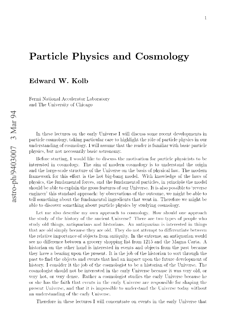Particle Physics and Cosmology 
