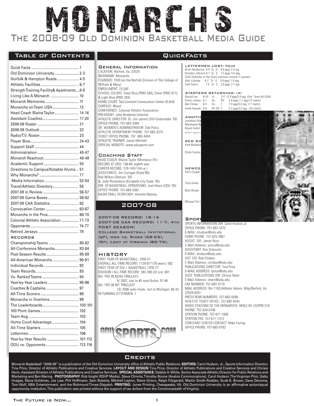 The 2008-09 Old Dominion Basketball Media Guide