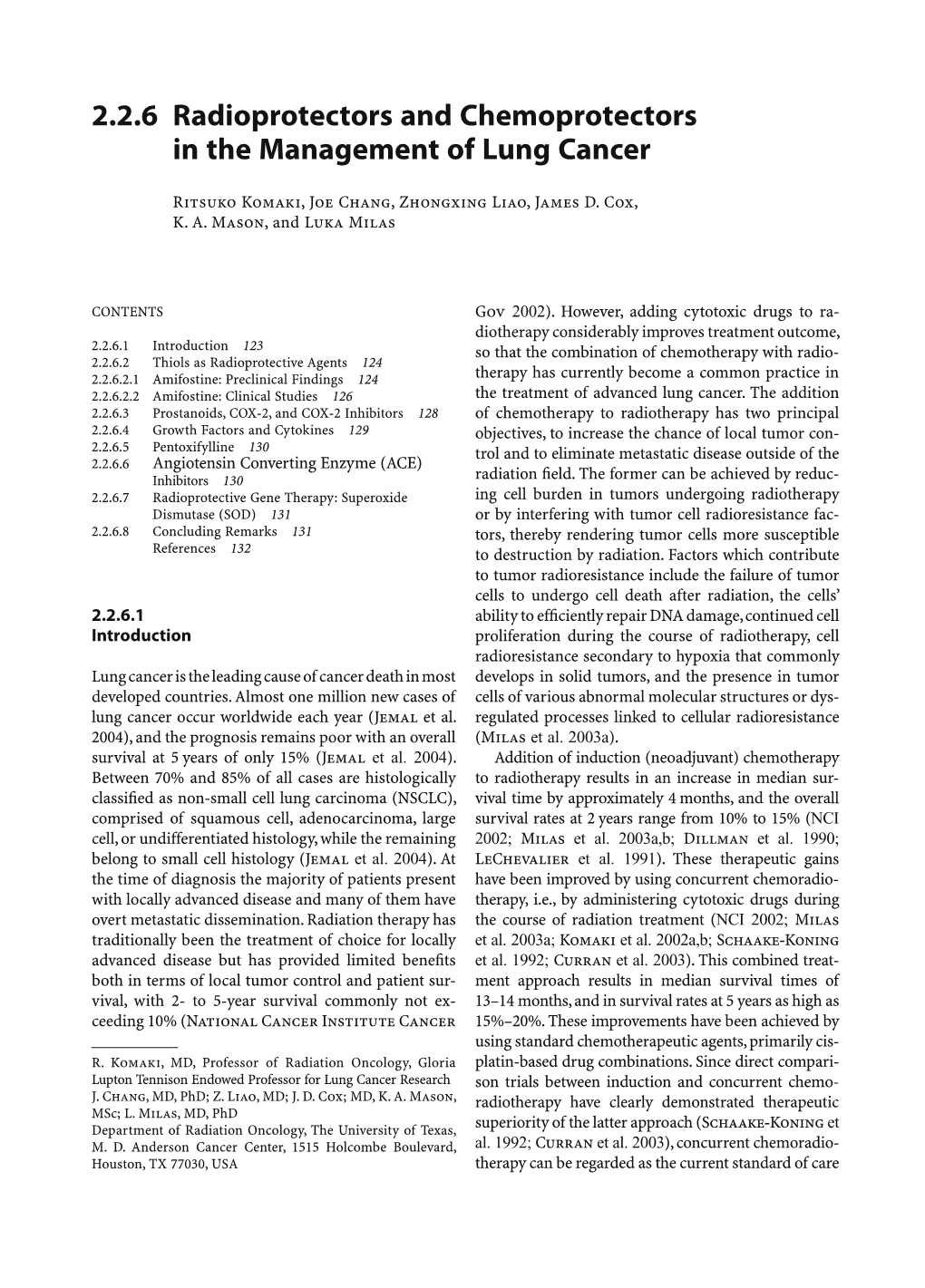 2.2.6 Radioprotectors and Chemoprotectors in the Management of Lung Cancer