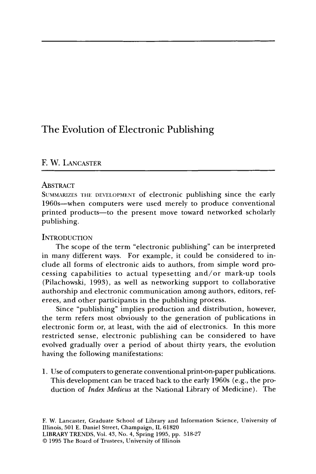 The Evolution of Electronic Publishing