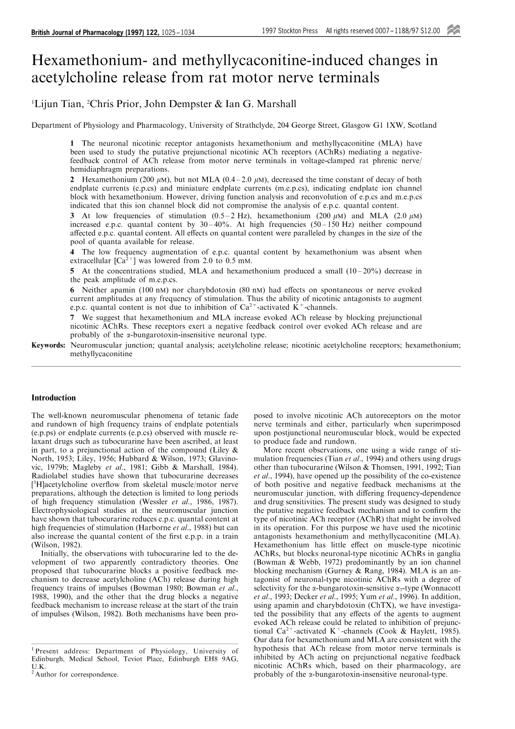 Hexamethonium- and Methyllycaconitine-Induced Changes in Acetylcholine Release from Rat Motor Nerve Terminals