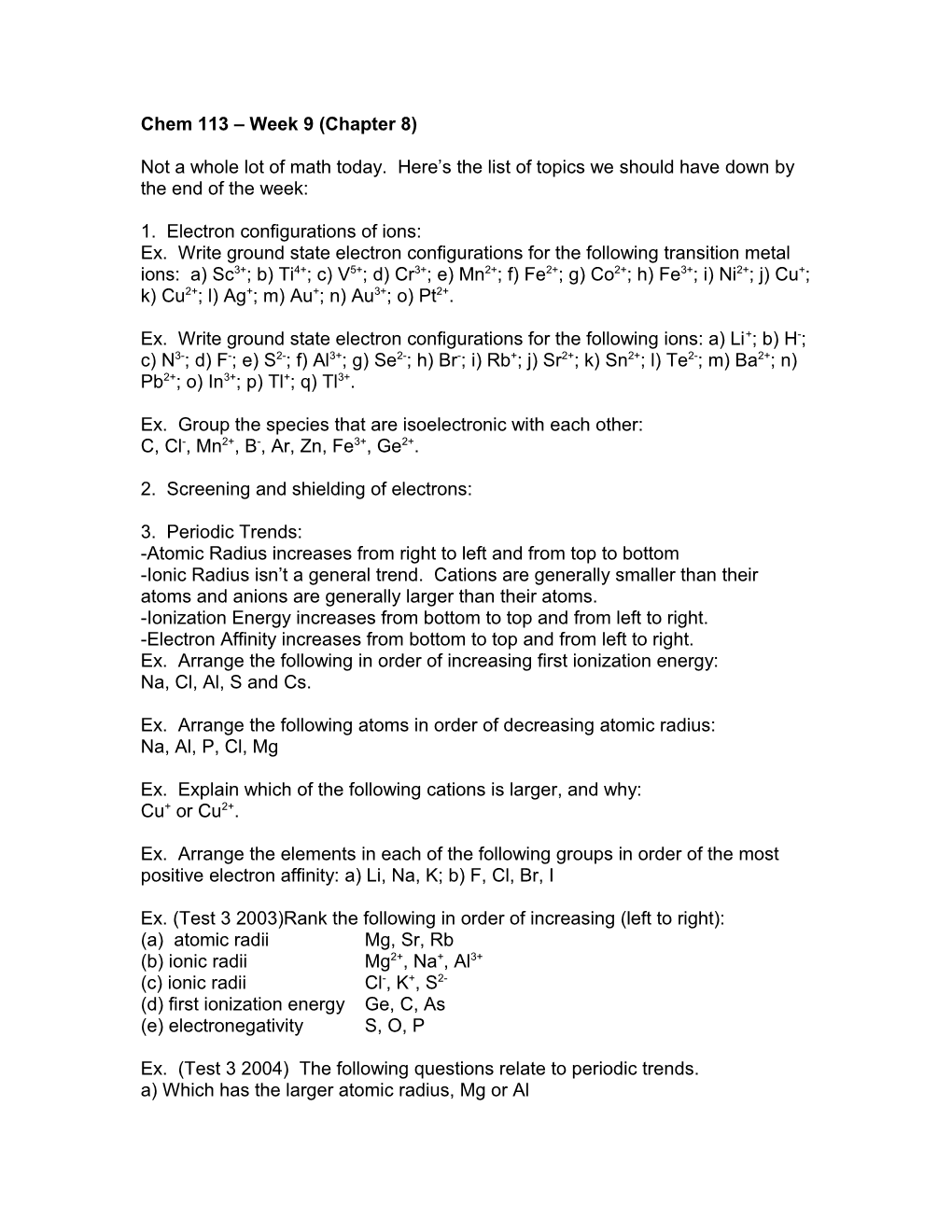 Chem 113 Week 9 (Chapter 8)