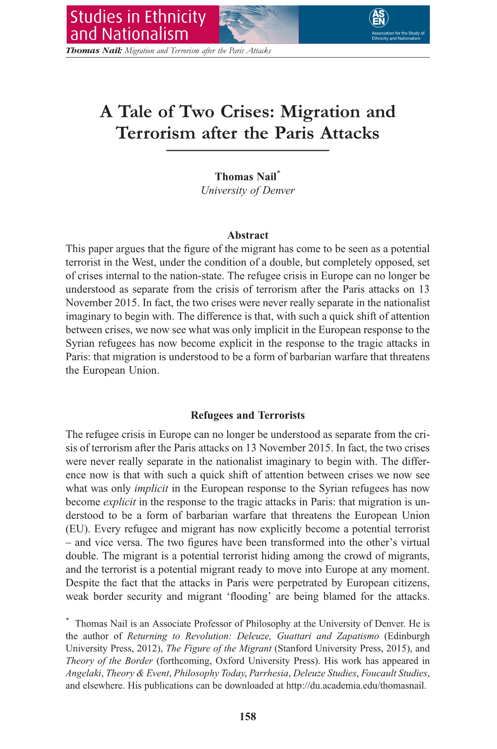 A Tale of Two Crises: Migration and Terrorism After the Paris Attacks