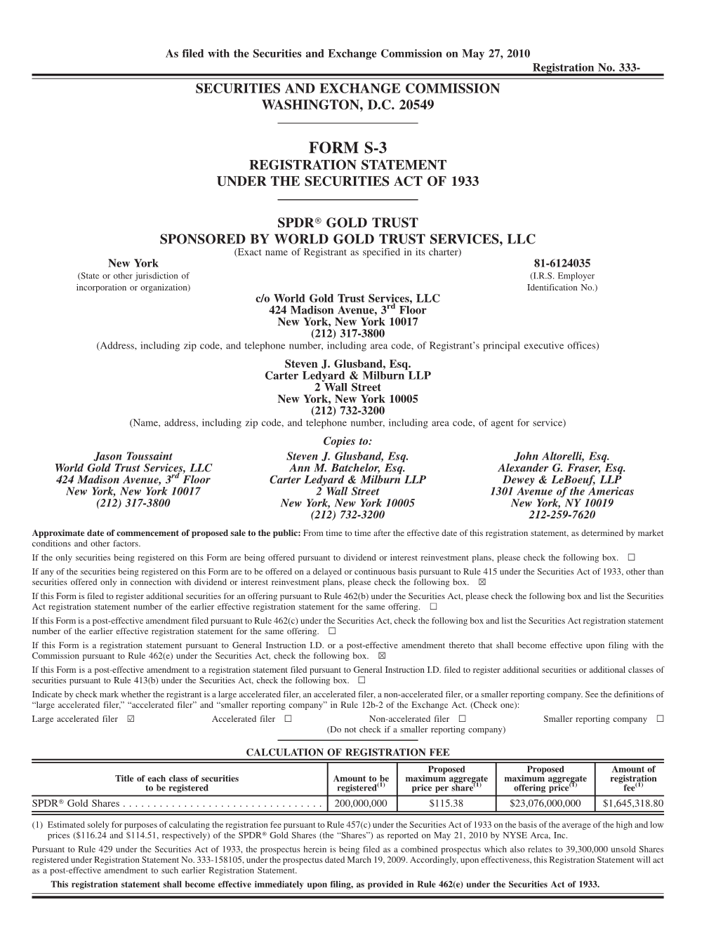 Form S-3 Registration Statement Under the Securities Act of 1933