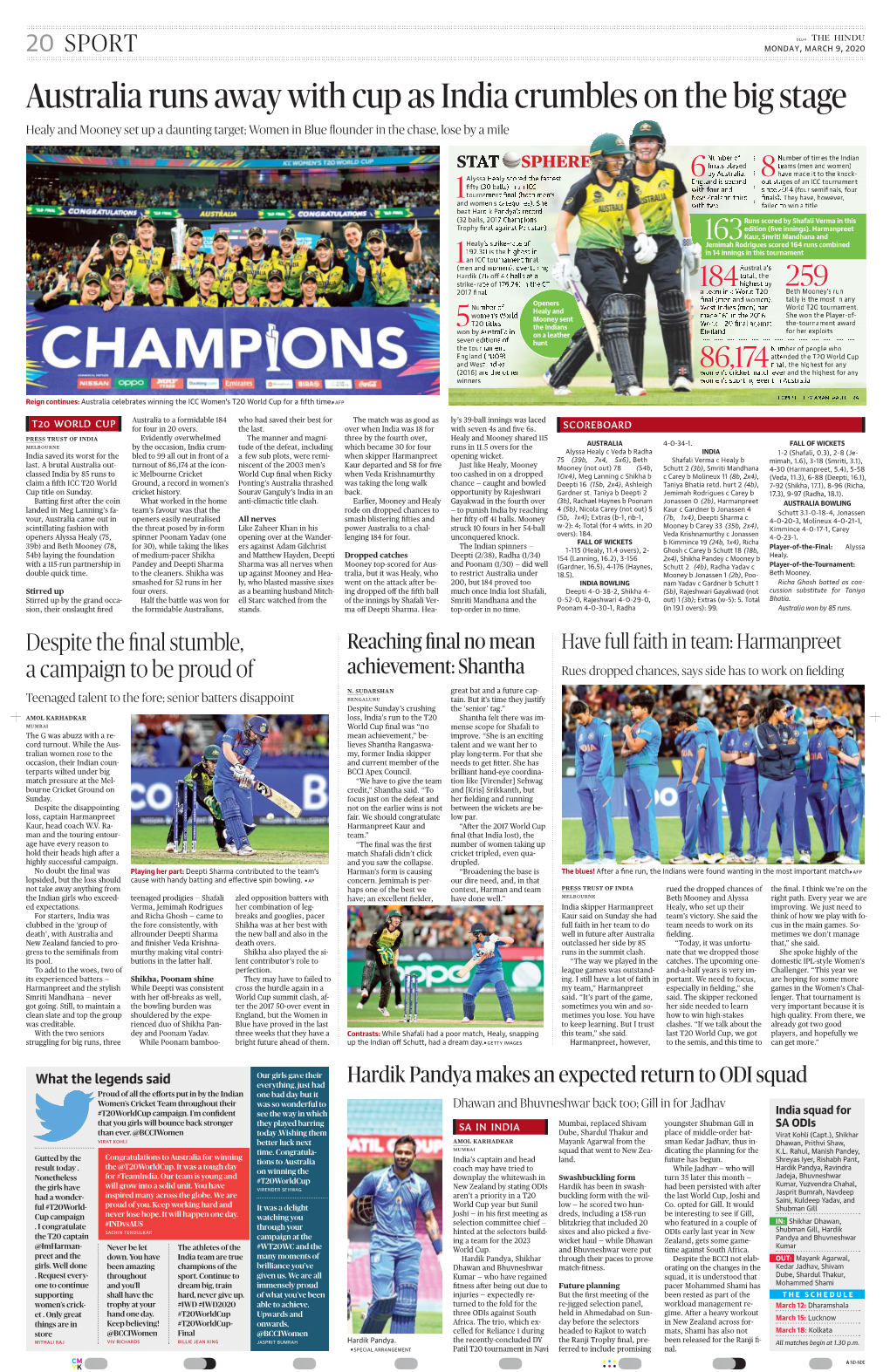 Australia Runs Away with Cup As India Crumbles on the Big Stage Healy and Mooney Set up a Daunting Target; Women in Blue ﬂ�Ounder in the Chase, Lose by a Mile