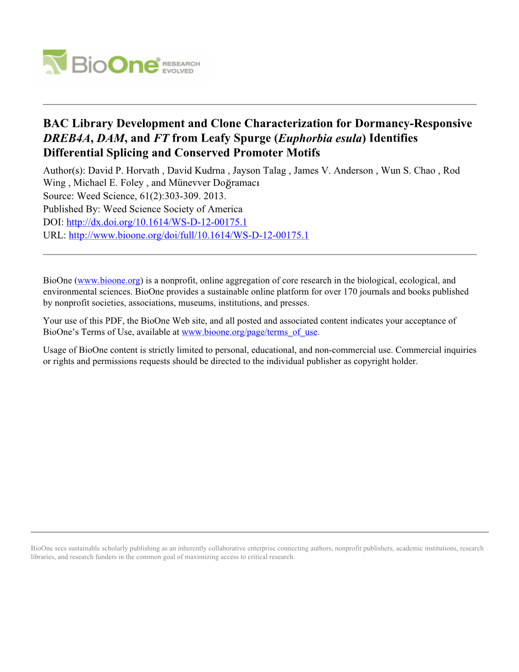 BAC Library Development and Clone Characterization for Dormancy