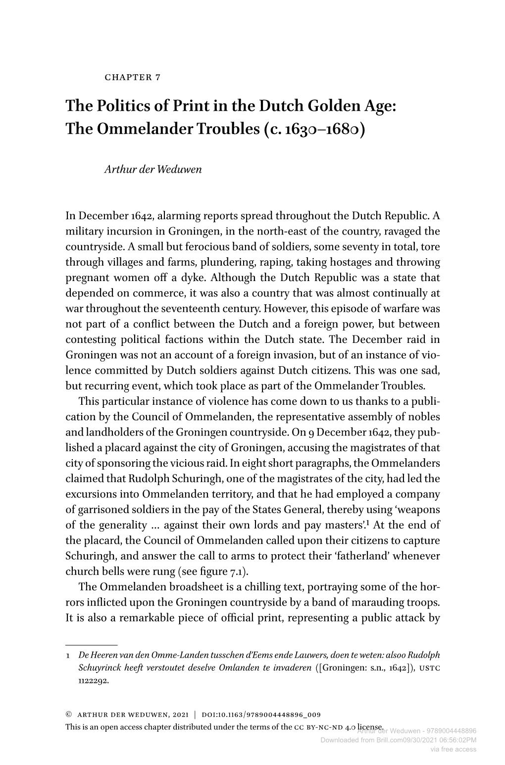 Downloaded from Brill.Com09/30/2021 06:56:02PM Via Free Access Print in the Dutch Golden Age: the Ommelander Troubles 149