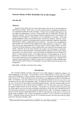 Current Status of Rice Herbicide Use in the Tropics