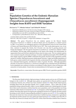 Population Genetics of the Endemic Hawaiian Species Chrysodracon Hawaiiensis and Chrysodracon Auwahiensis (Asparagaceae): Insights from RAPD and ISSR Variation