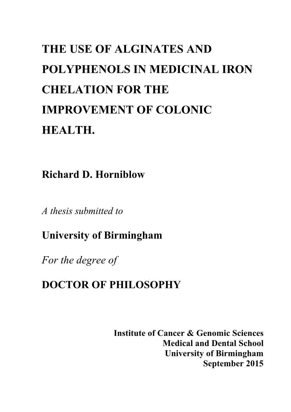 The Use of Alginates and Polyphenols in Medicinal Iron Chelation for the Improvement of Colonic Health