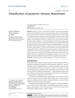 Classification of Posterior Vitreous Detachment