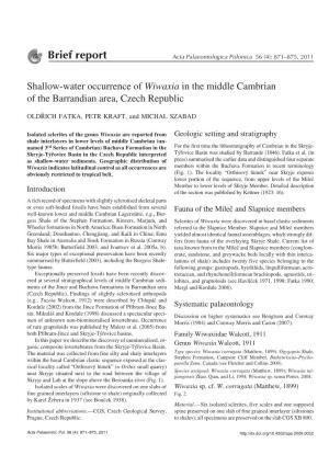 Shallow−Water Occurrence of Wiwaxia in the Middle Cambrian of the Barrandian Area, Czech Republic