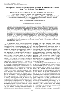 Phylogenetic Position of Titanotrichum Oldhamii (Gesneriaceae) Inferred Fromf Our Different Gene Regions