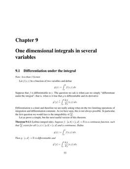 Chapter 9 One Dimensional Integrals in Several Variables