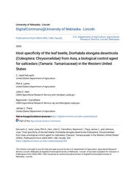 Host Specificity of the Leaf Beetle, Diorhabda Elongata Deserticola