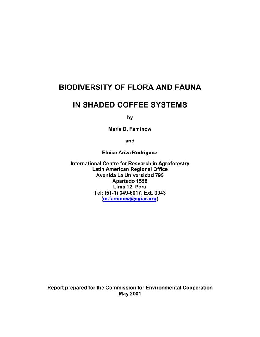 Biodiversity of Flora and Fauna in Shaded Coffee Systems