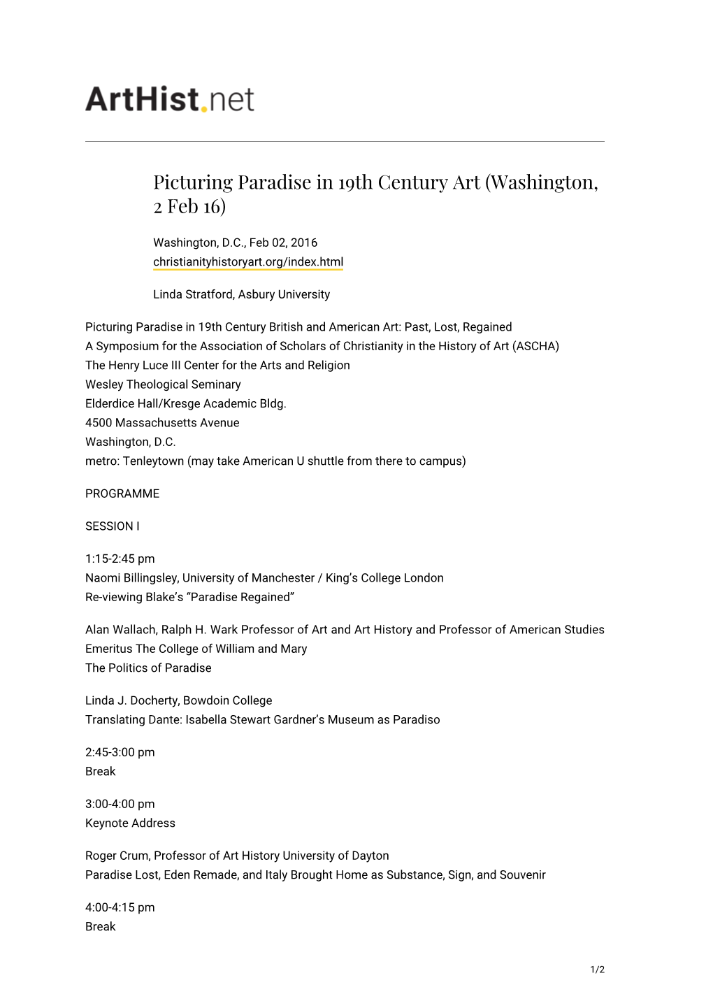 Picturing Paradise in 19Th Century Art (Washington, 2 Feb 16)