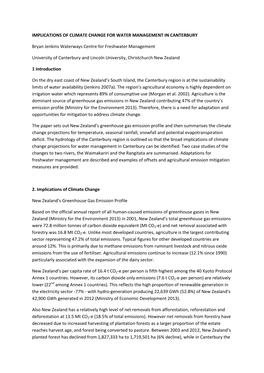 Implications of Climate Change for Water Management in Canterbury