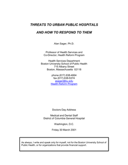 Threats to Urban Public Hospitals and How To
