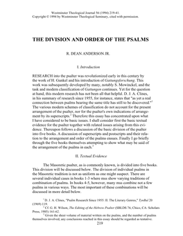 The Division and Order of the Psalms