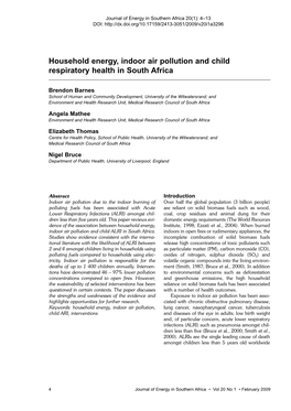 Household Energy, Indoor Air Pollution and Child Respiratory Health in South Africa