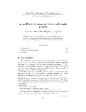 A Splitting Theorem for Linear Polycyclic Groups