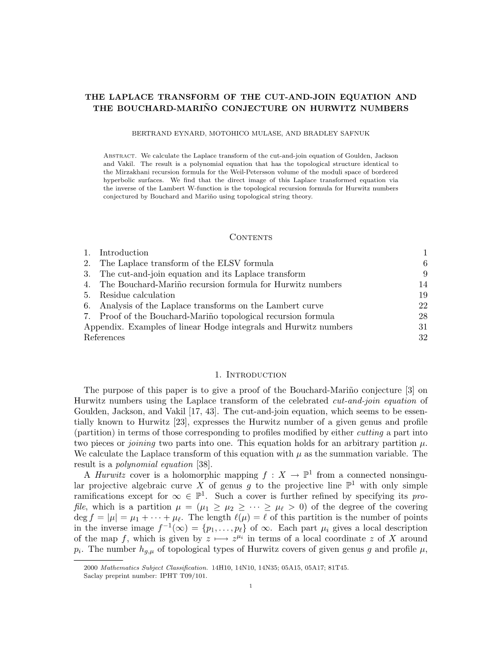 The Laplace Transform of the Cut-And-Join Equation and the Bouchard-Marino˜ Conjecture on Hurwitz Numbers