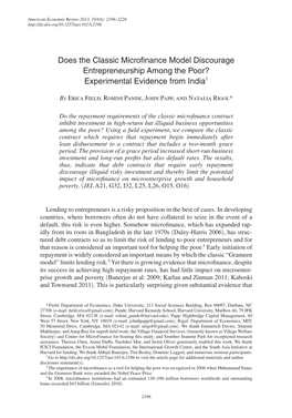 Does the Classic Microfinance Model Discourage Entrepreneurship Among the Poor? Experimental Evidence from India†