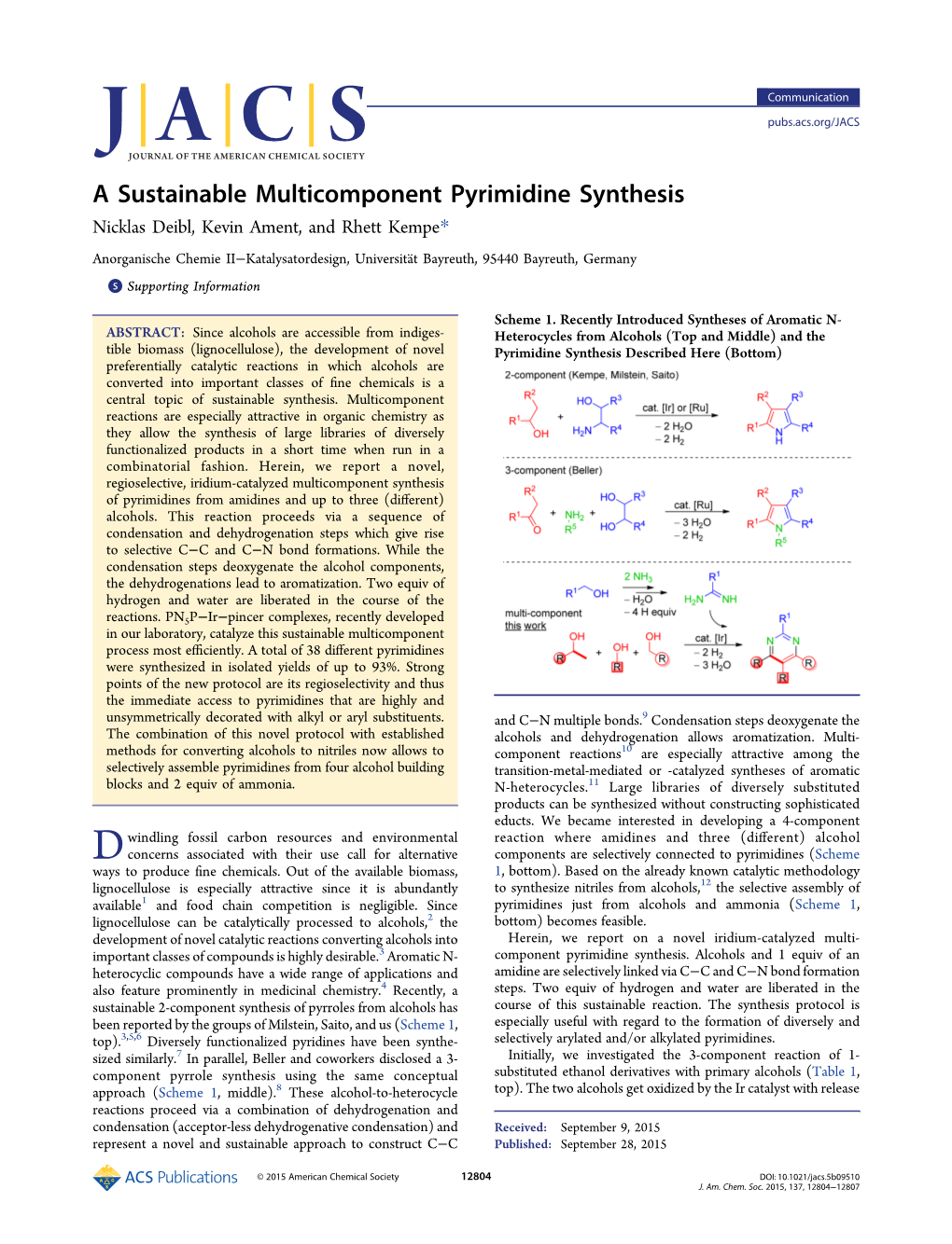 A Sustainable Multicomponent Pyrimidine Synthesis.Pdf