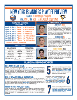 NEW YORK ISLANDERS PLAYOFF PREVIEW GAME 1: Vs