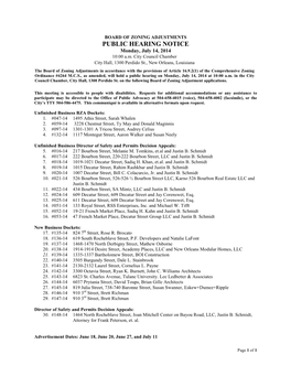 BOARD of ZONING ADJUSTMENTS PUBLIC HEARING NOTICE Monday, July 14, 2014 10:00 A.M