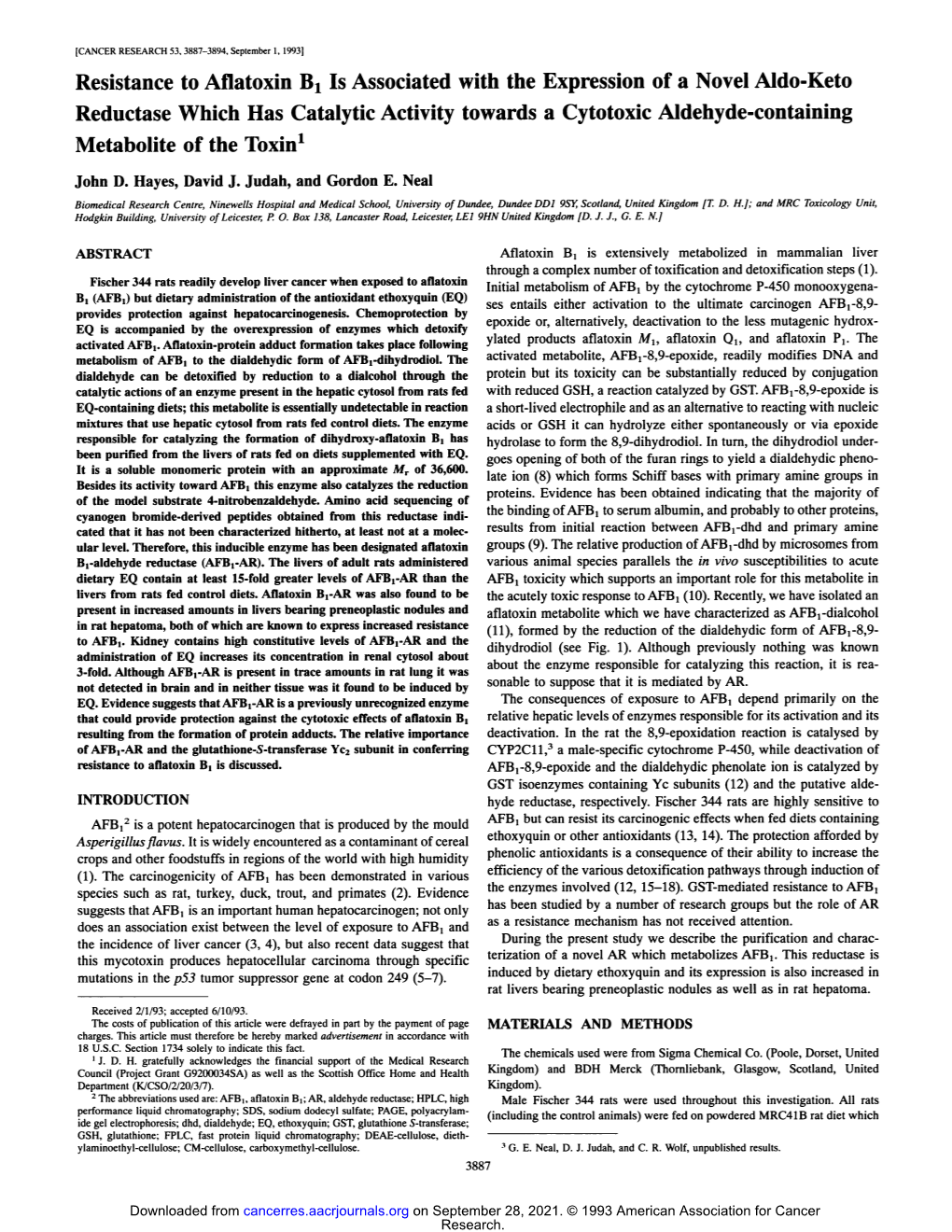 Resistance to Aflatoxin Bj Is Associated with the Expression of A