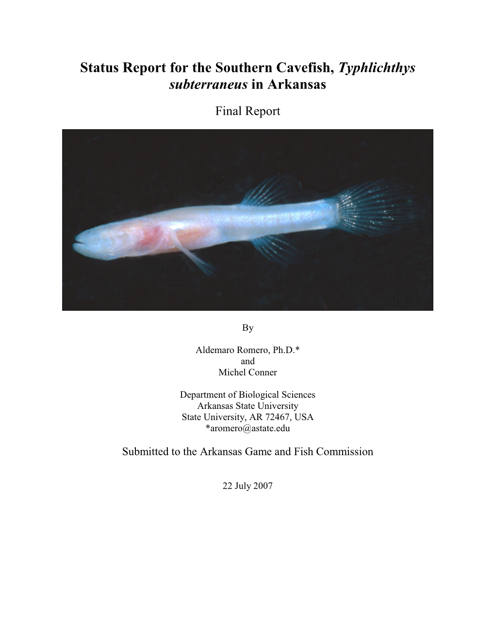 Proposal on Status Report for the Southern Cavefish, Typhlichthys